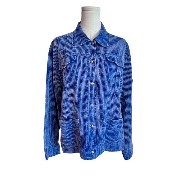 Chico’s Design VTG Linen Blend Waffle Texture Women’s Blazer Jacket Blue Size 3 - Picture 1 of 12
